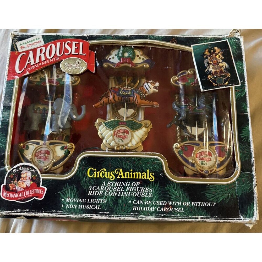 VTG Mr. Christmas Mechanical Collectibles 3 Carousel Ornaments Circus Animals